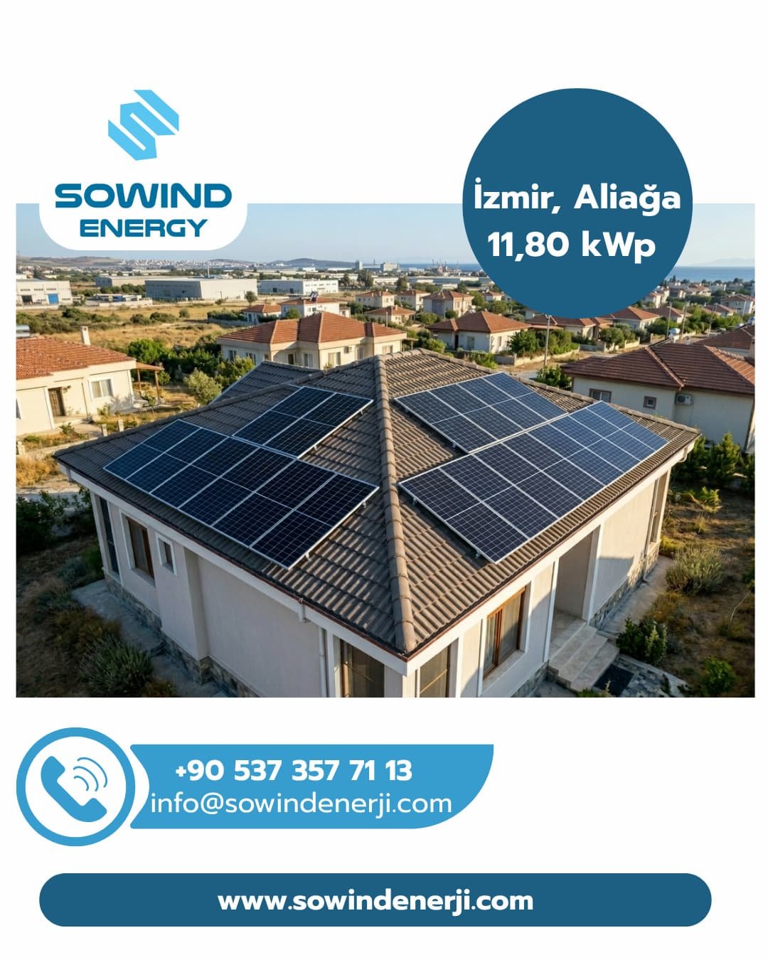 İzmir Aliağa Güneş Enerjisi Projesi 11,80 kWp Sowind Enerji Sistemleri