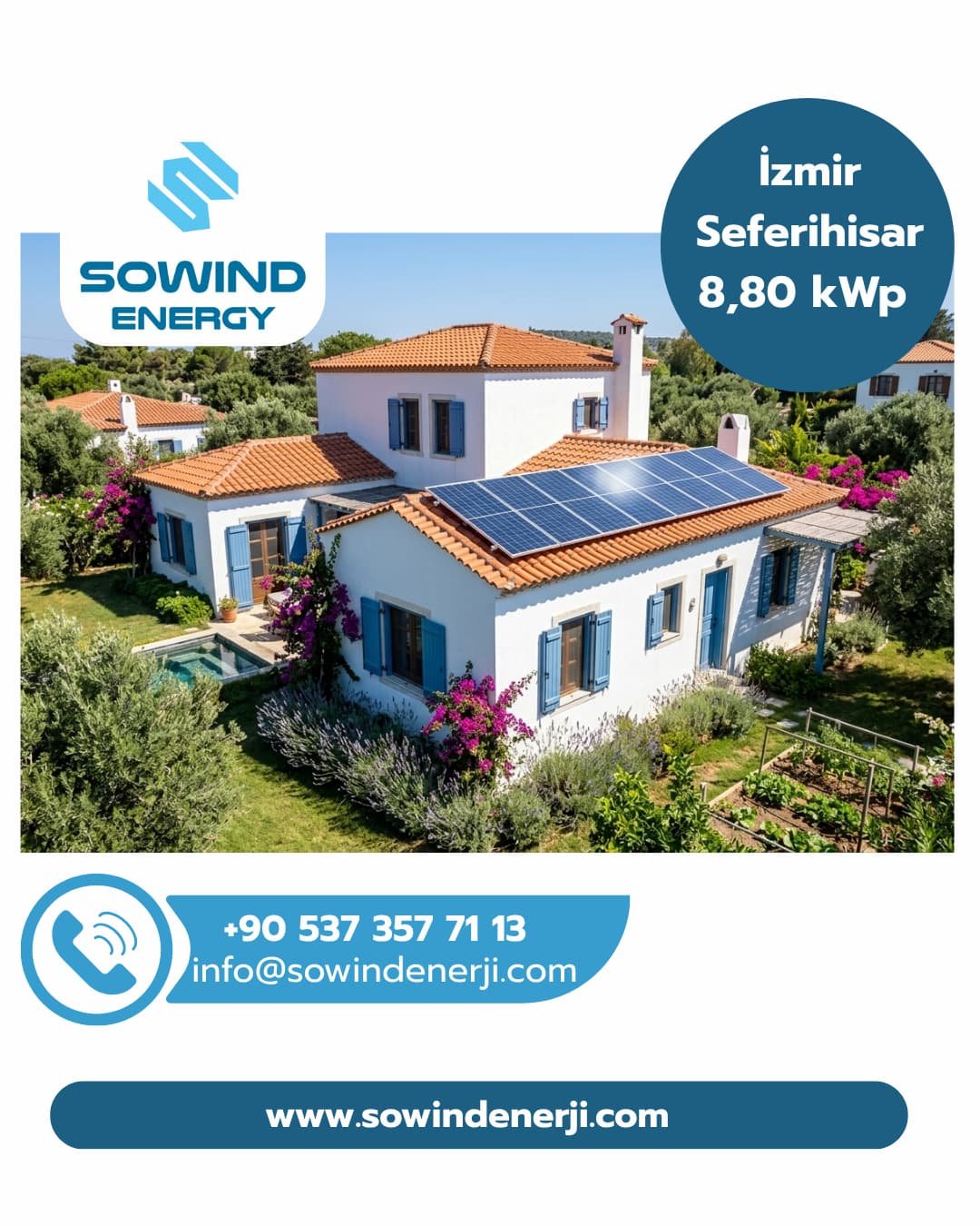 İzmir Seferihisar Güneş Enerjisi Projesi 8,80 kWp_Sowind Enerji Sistemleri